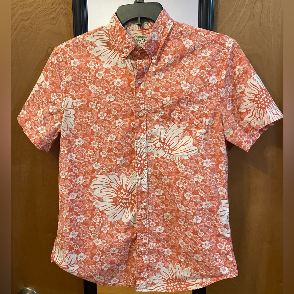 J. Crew Men's Floral Shirt - Orange and White